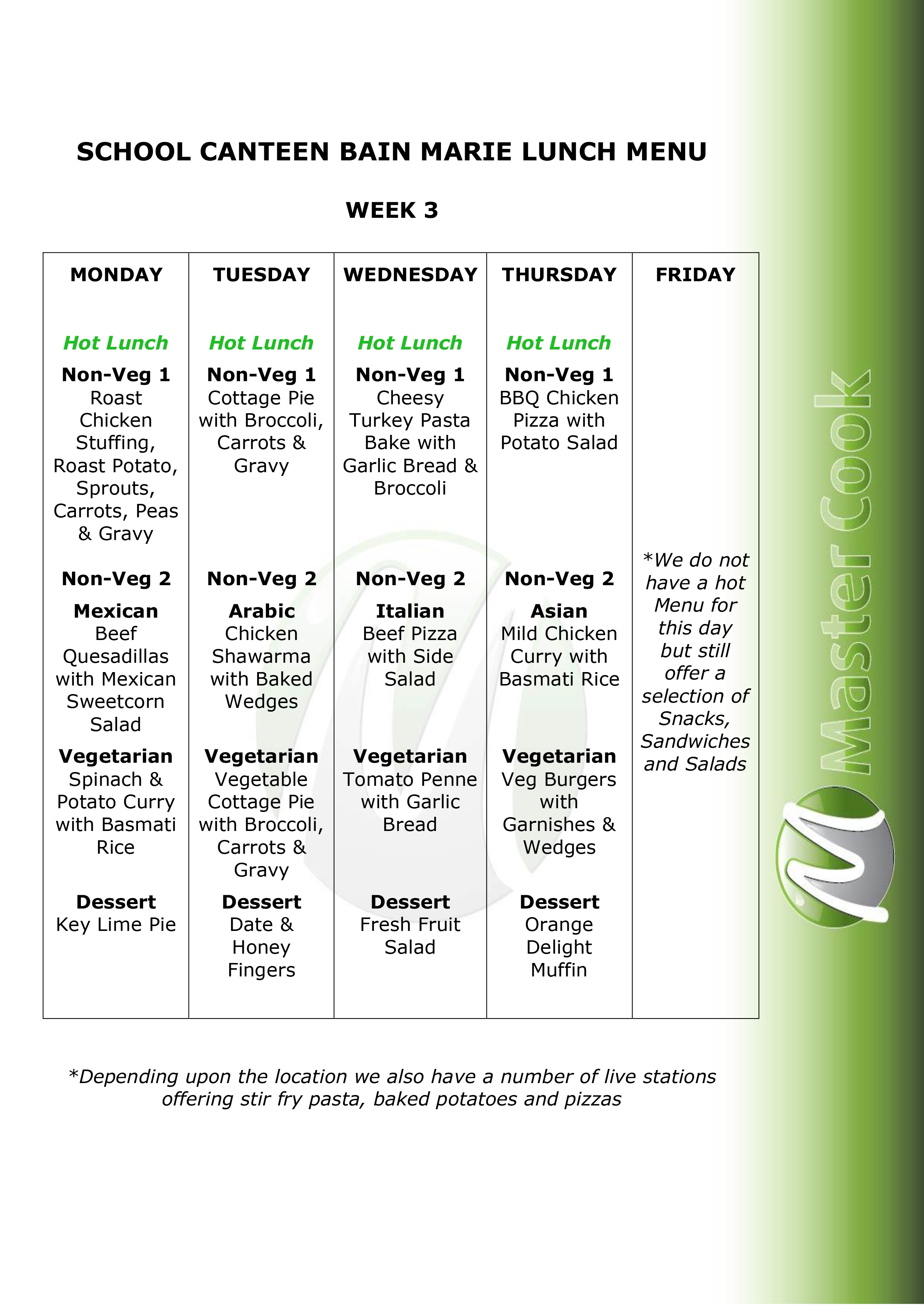Example Daily Menu – Week 3