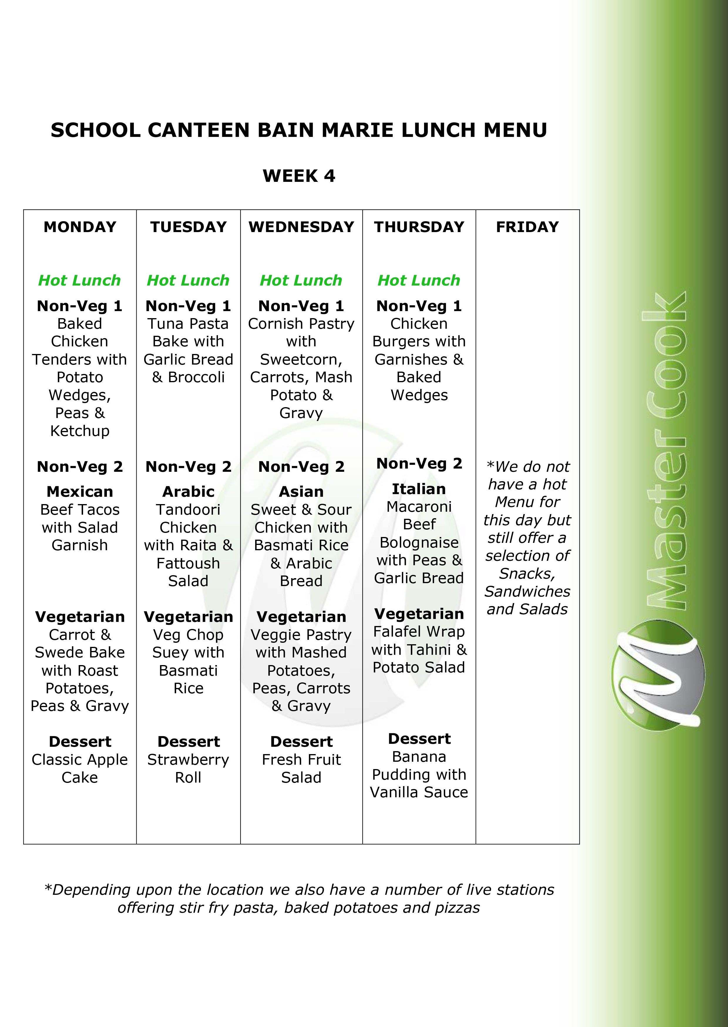 Example Daily Menu – Week 4